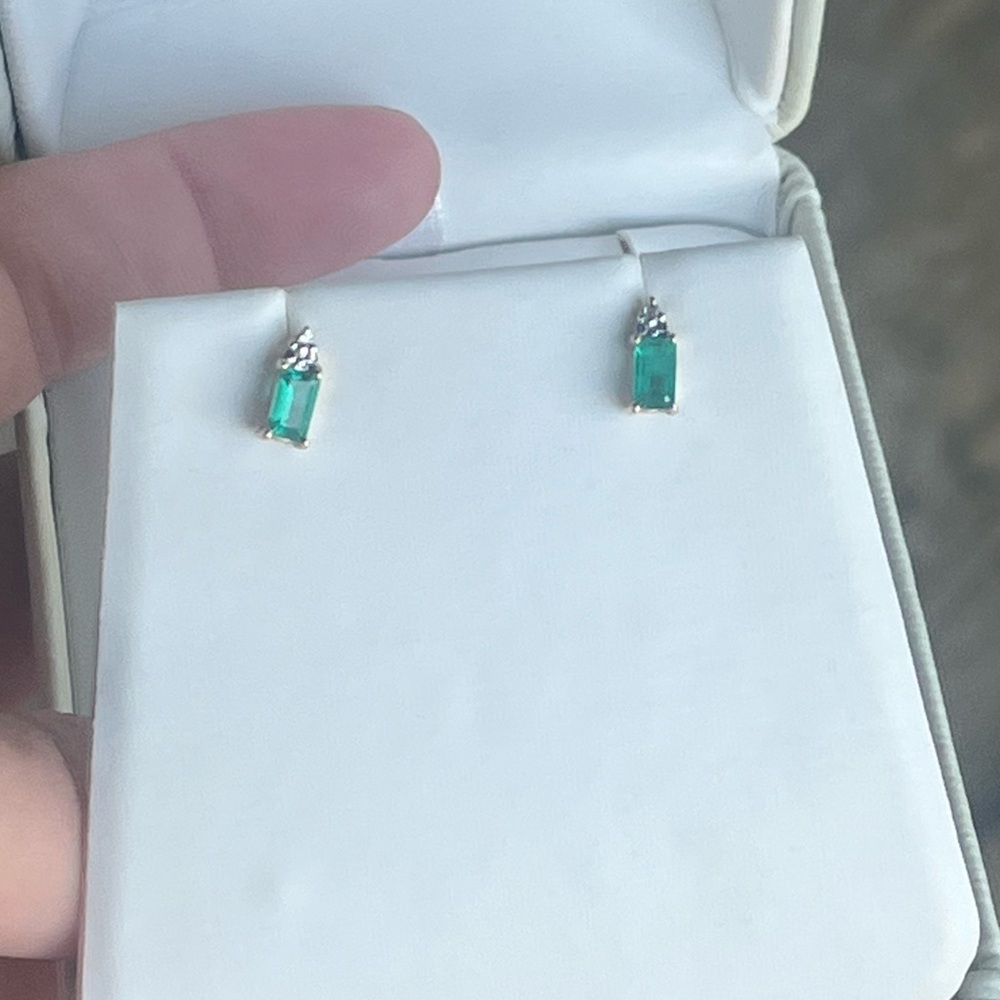 Emerald and Diamond 10k gold earrings